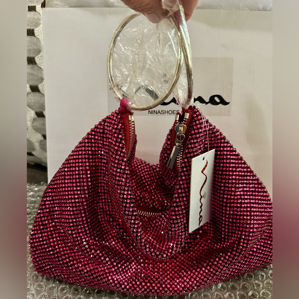 Evening Bag NWT & Box. Crystal Mesh Double Ring Handle